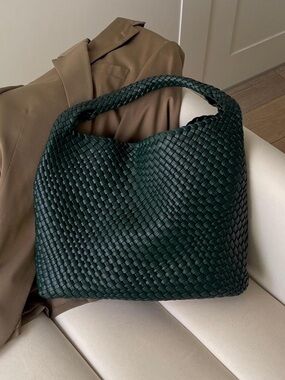 large green woven bag